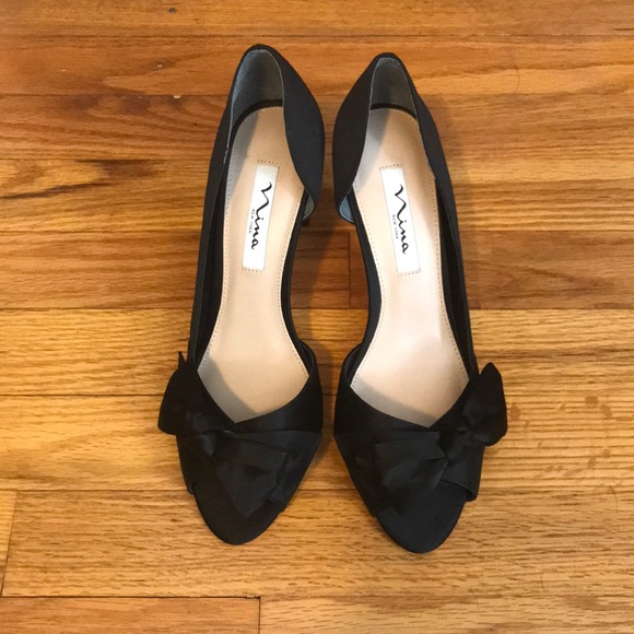 Nina black satin d’Orsay heels - Picture 2 of 6